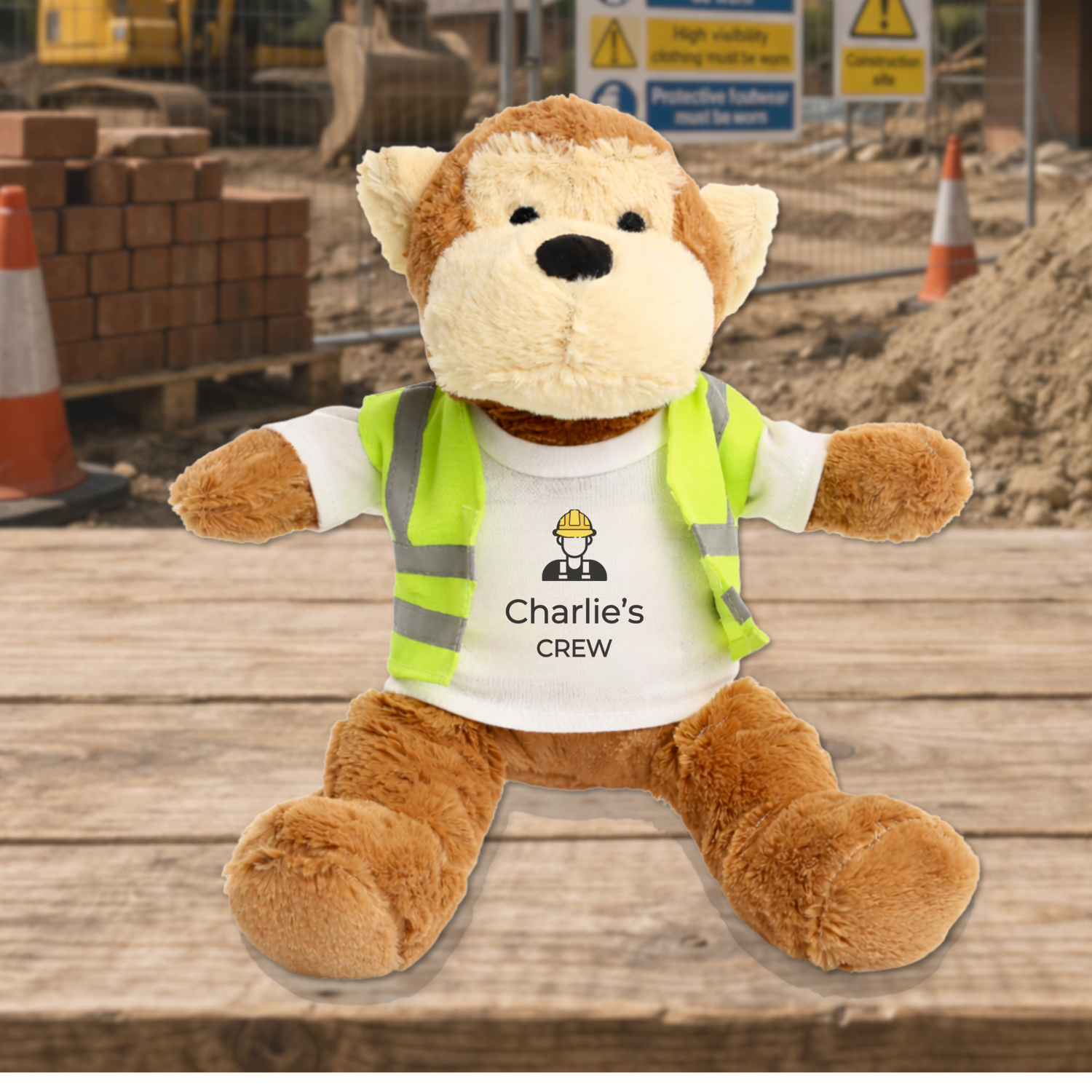 monkey teddy in construction scene