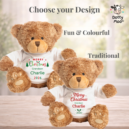 Personalised Grandson Christmas Teddy Bear