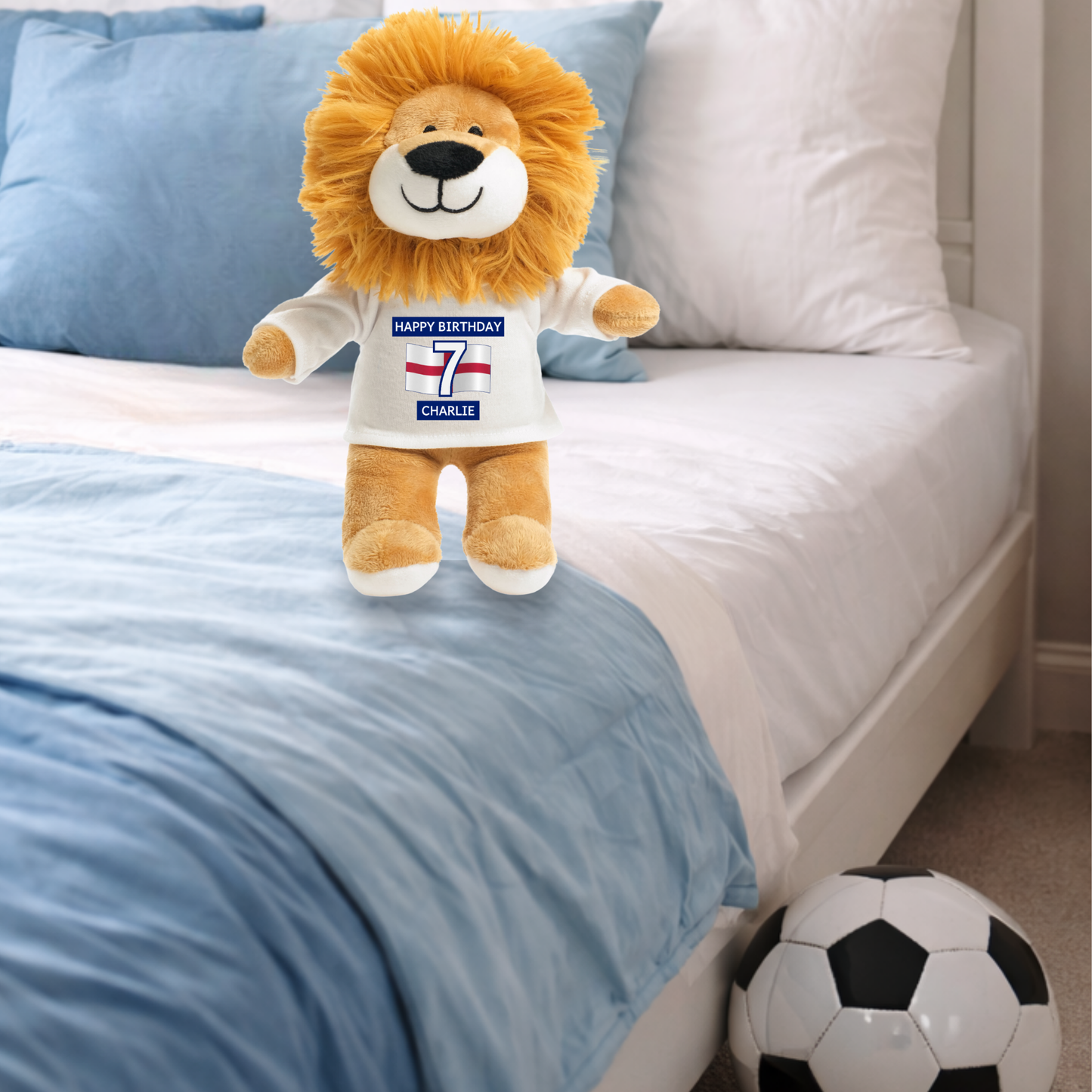 Personalised England Football Birthday Lion with Age