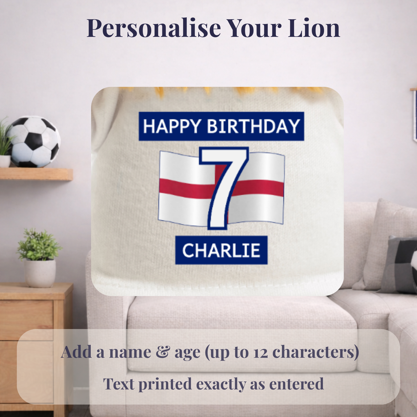Personalised England Football Birthday Lion with Age