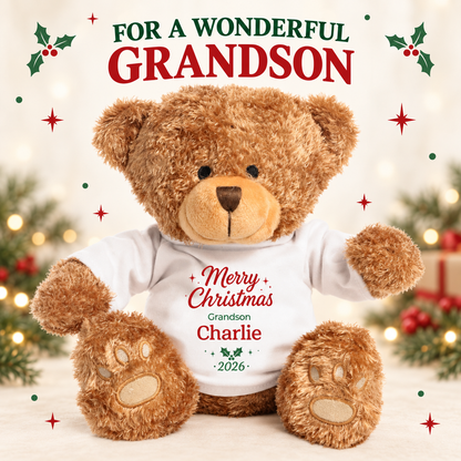 Personalised Grandson Christmas Teddy Bear